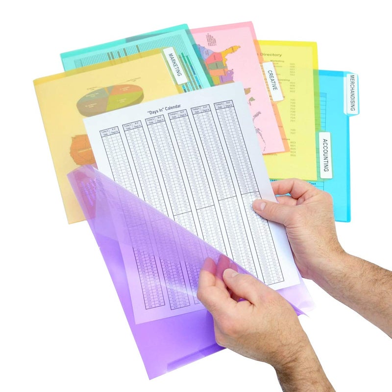 Ultimate Office PocketFile Clear Poly Document Folder Project Pockets, 3rd-Cut, Letter Size, in 6 Assorted Colors, Set of 36 - Image 1